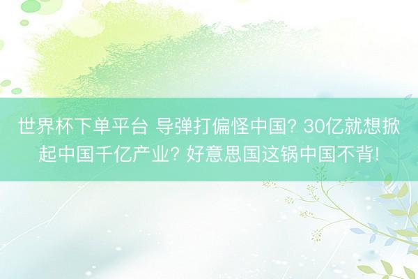 世界杯下单平台 导弹打偏怪中国? 30亿就想掀起中国千亿产业? 好意思国这锅中国不背!