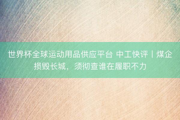 世界杯全球运动用品供应平台 中工快评丨煤企损毁长城，须彻查谁在履职不力